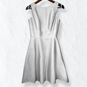 Alfred Sung Sleeveless Silver Cocktail Wedding Party Dress w/ Bow & Pockets Sz 8